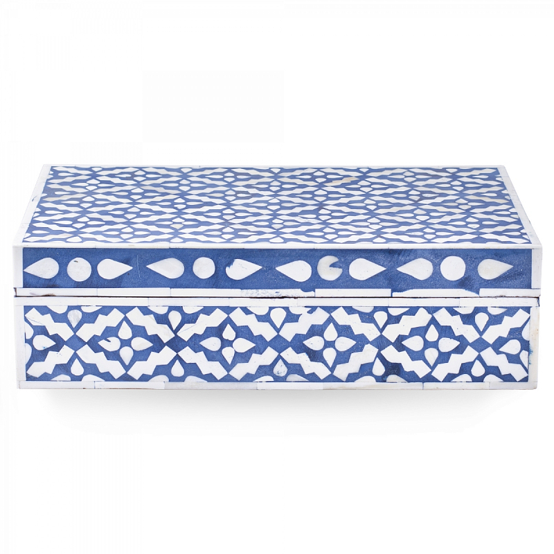 Шкатулка инкрустация костью Pattern Inlay Box Indigo Белый Синий Шкатулка инкрустация костью Pattern Inlay Box Indigo Белый Синий в Барнауле | Loft Concept