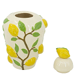 Ваза с крышкой кремового цвета и объемным рисунком лимонов и листьев Lemon Delight варинант исполнения - 2 | Loft Concept в Барнауле