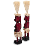 Комплект из 2-х деревянных статуэток Asmat Straw Headdress Statuettes Red Turquoise Tattoo варинант исполнения - 2 | Loft Concept в Барнауле