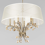 Люстра подвесная круглая с тканевым полупрозрачным абажуром и подвесками 6 ламп Gilded Elegance варинант исполнения - 4 | Loft Concept в Барнауле