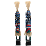 Комплект из 2-х деревянных статуэток Asmat Straw Headdress Statuettes Blue Colorful Tattoo варинант исполнения - 5 | Loft Concept в Барнауле