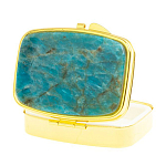 Таблетница карманная прямоугольная с 2-мя отделениями с зеркалом и накладкой из натурального камня Апатит Голубой Gold Stone Pillboxes варинант исполнения - 2 | Loft Concept в Барнауле