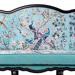 Трехместный диван из натурального бука бирюзовый с изображением птиц и цветов Turquoise Chinoiserie Garden Sofa варинант исполнения - 4 | Loft Concept в Барнауле