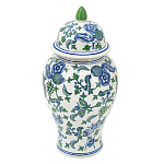 Ваза с крышкой и зелено-голубым рисунком на белом фоне 51 см Blue & White Ornament варинант исполнения - 1 | Loft Concept в Барнауле