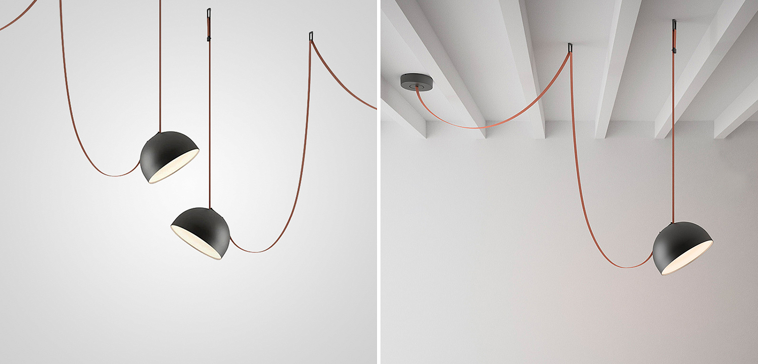 Vibia PLUSMINUS Подвесной светодиодный светильник c черным абажуром на красном текстильном тросе Vibia PLUSMINUS Подвесной светодиодный светильник c черным абажуром на красном текстильном тросе - Loft-Concept в Барнауле