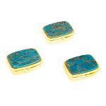 Таблетница карманная прямоугольная с 2-мя отделениями с зеркалом и накладкой из натурального камня Апатит Голубой Gold Stone Pillboxes варинант исполнения - 4 | Loft Concept в Барнауле