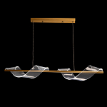 Люстра линейная золотистого цвета с двумя прозрачными волнистыми элементами Wave Line варинант исполнения - 3 | Loft Concept в Барнауле