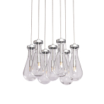 Люстра с 7-ю прозрачными плафонами из стекла в форме капли на круглом потолочном основании цвета хром Lucid Rain  варинант исполнения - 1 | Loft Concept в Барнауле