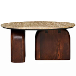 Кофейный столик с круглой столешницей на 2-х массивных деревянных ножках Tandem Travertine and Wood варинант исполнения - 1 | Loft Concept в Барнауле