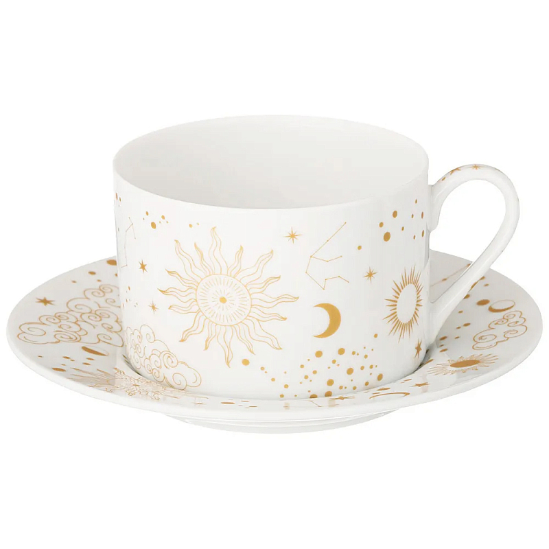 Чайная пара из фарфора с рисунком звезд и созвездий 200 мл Porcelain Astronomy Collection Белый Золотой Чайная пара из фарфора с рисунком звезд и созвездий 200 мл Porcelain Astronomy Collection Белый Золотой в Барнауле | Loft Concept