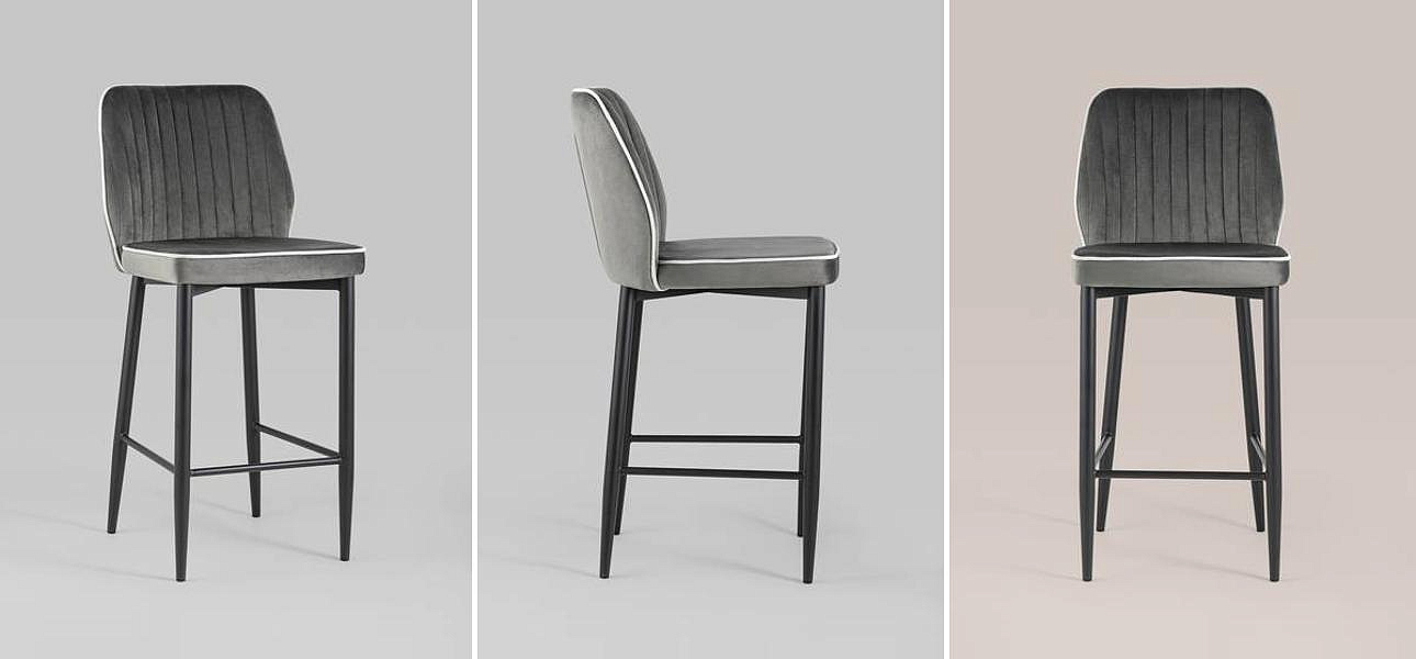 Стул Lawrence Chair Серый Велюр Белый кант Стул Lawrence Chair Серый Велюр Белый кант - Loft-Concept в Барнауле