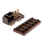 Часы настольные в виде паровоза из натурального камня Обсидиан Train Stone Clock варинант исполнения - 6 | Loft Concept в Барнауле