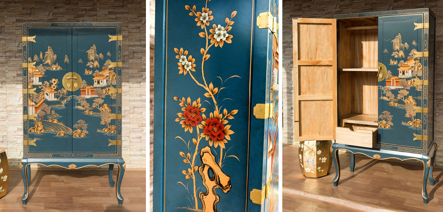 Голубой Шкаф в Китайском стиле Chinese Village Cabinet Голубой Шкаф в Китайском стиле Chinese Village Cabinet - Loft-Concept в Барнауле
