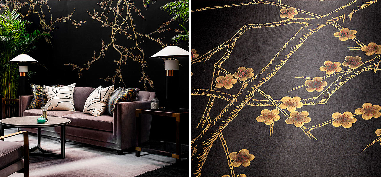 Обои ручная роспись Plum Blossom Colourway SC-226 on black painted silk Обои ручная роспись Plum Blossom Colourway SC-226 on black painted silk - Loft-Concept в Барнауле