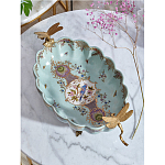 Чаша из голубого фарфора на бронзовых ножках с рисунком цветов и фигурками стрекоз Blue Garden варинант исполнения - 4 | Loft Concept в Барнауле