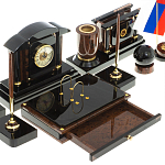 Настольный письменный набор с часами из природного камня обсидиана Peace Contract варинант исполнения - 4 | Loft Concept в Барнауле