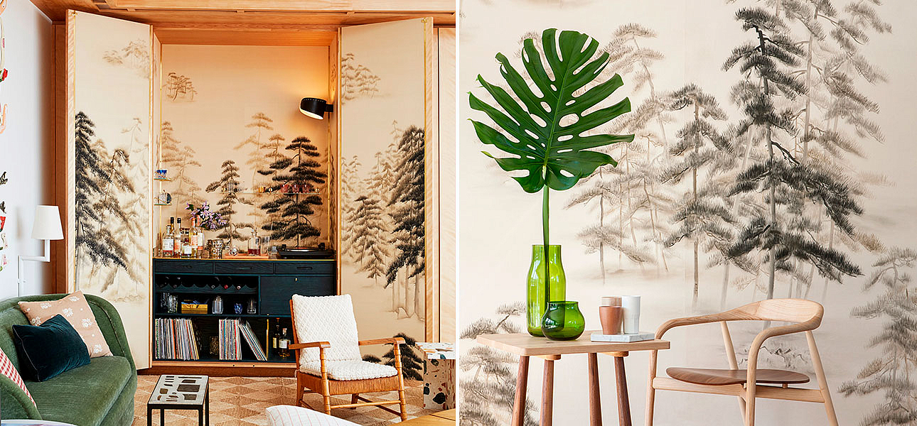 Обои ручная роспись Abstract Pines Dark Lacquer on Natural Mica metallic silk Обои ручная роспись Abstract Pines Dark Lacquer on Natural Mica metallic silk - Loft-Concept в Барнауле