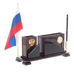 Настольный письменный набор с часами из природного камня обсидиана For the Deputy варинант исполнения - 2 | Loft Concept в Барнауле