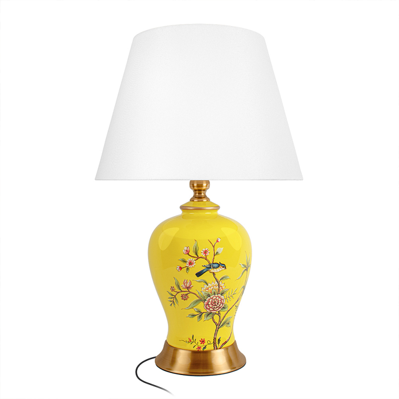 Настольная лампа желтая с изображением птиц Slip Away Белый Желтый Мульти в Барнауле | Loft Concept 