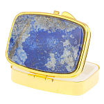 Таблетница карманная прямоугольная с 2-мя отделениями с зеркалом и накладкой из натурального камня Лазурит Gold Stone Pillboxes варинант исполнения - 2 | Loft Concept в Барнауле