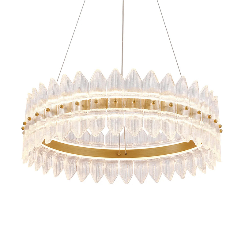 Люстра круглая с декоративными элементами в виде лепестков Round Light Flashing Латунь Прозрачный в Барнауле | Loft Concept 