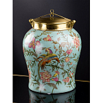 Ваза округлой формы из фарфора с рисунком и бронзовой крышкой Turquoise Blooming Garden варинант исполнения - 1 | Loft Concept в Барнауле
