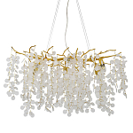 Люстра подвесная с золотистыми ветками и стеклянными подвесками в виде листьев Длина 80 см FAIRYTREE Light варинант исполнения - 1 | Loft Concept в Барнауле