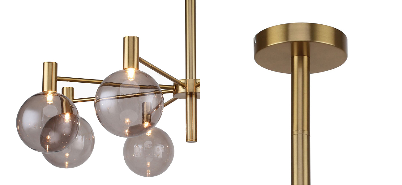 Люстра с выдувными плафонами коньячного цвета Carmella Globe Brass Люстра с выдувными плафонами коньячного цвета Carmella Globe Brass - Loft-Concept в Барнауле
