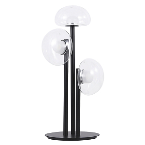 Настольная лампа с тремя прозрачными куполообразными плафонами и черным металлическим основанием Flos Wireline Lighting