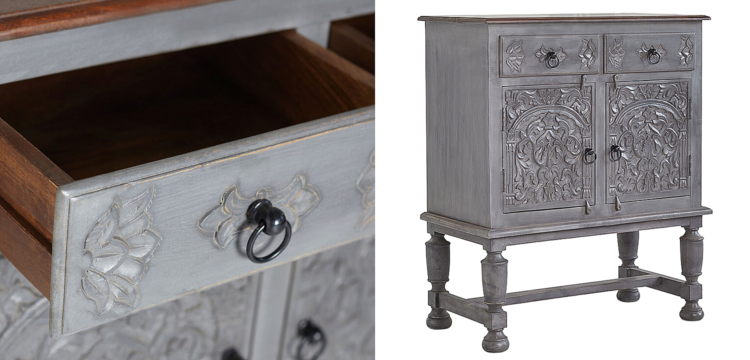 Комод Indian Antique White Furniture Chest of Drawers Amit серый Комод Indian Antique White Furniture Chest of Drawers Amit серый - Loft-Concept в Барнауле