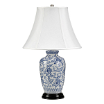 Настольная лампа с фарфоровым основанием с декоративным орнаментом и белым абажуром на темной круглой подставке Elstead Lighting варинант исполнения - 1 | Loft Concept в Барнауле