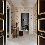 Обои ручная роспись Fishes Blue Pearl on Tarnished Silver gilded silk with pearlescent antiquing варинант исполнения - 2 | Loft Concept в Барнауле