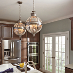 Подвесной светильник с прозрачным стеклянным плафоном в форме шара цвета никеля в индустриальном стиле на цепи 3 лампы Feiss варинант исполнения - 3 | Loft Concept в Барнауле