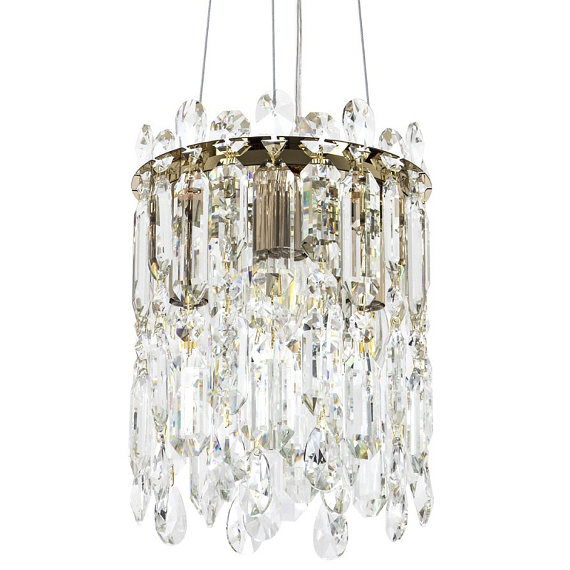 Подвесной светильник с хрустальными подвесками Roul Crystal Round Hanging Lamp Прозрачное Стекло Глянцевое золото Подвесной светильник с хрустальными подвесками Roul Crystal Round Hanging Lamp Прозрачное Стекло Глянцевое золото в Барнауле | Loft Concept