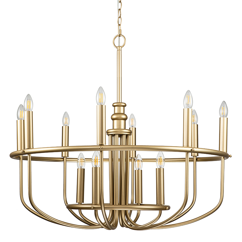  Люстра круглая двухъярусная цвета латунь с 12-ю лампами Kichler Латунь в Барнауле | Loft Concept 