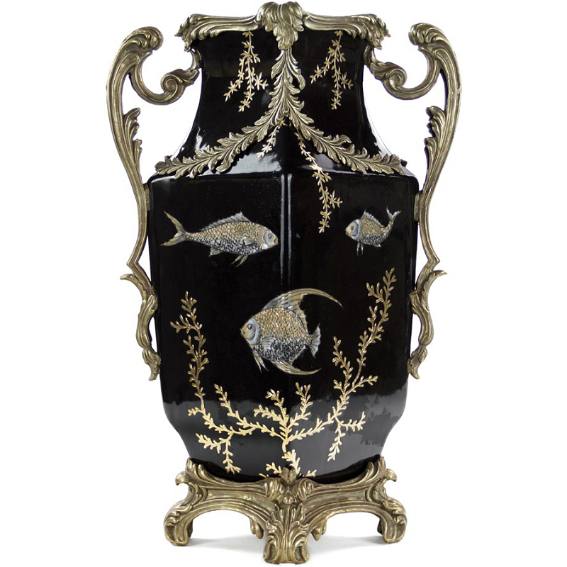 Фарфоровая ваза Gold Algae Fish Vase Черный Бронза Золотой Фарфоровая ваза Gold Algae Fish Vase Черный Бронза Золотой в Барнауле | Loft Concept