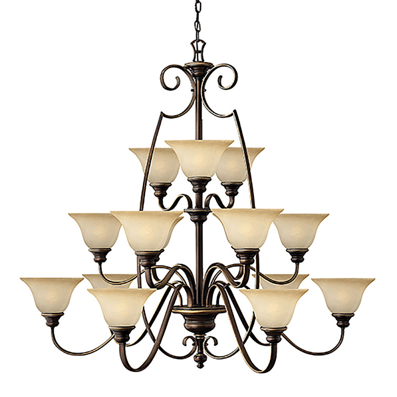 Люстра трехъярусная бронзового цвета с 15-ю кремовыми плафонами в форме чаш Hinkley Бронза Бежевый в Барнауле | Loft Concept 