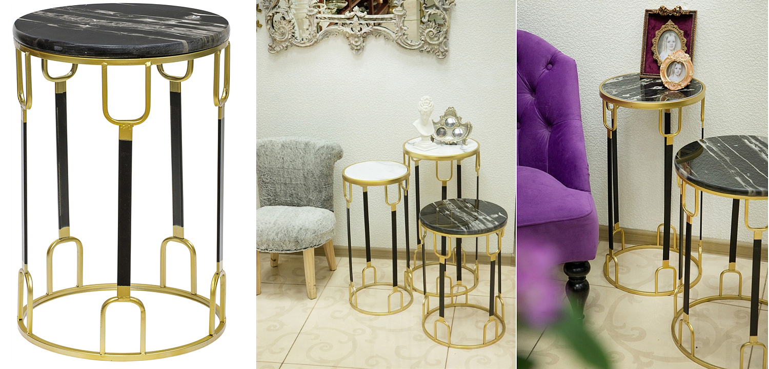 Приставной стол Dorius Side Table black marble high Приставной стол Dorius Side Table black marble high - Loft-Concept в Барнауле