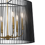 Люстра цвета латунь с 6-ю лампами свечами внутри цилиндрического абажура из черных металлических реек Kichler варинант исполнения - 3 | Loft Concept в Барнауле