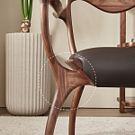 Стул деревянный с мягким сиденьем из коричневой натуральной кожи Moon Walnut Furniture варинант исполнения - 3 | Loft Concept в Барнауле