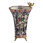 Ваза из фарфора черная с цветочной росписью и бронзовой стрекозой Spring Garden варинант исполнения - 1 | Loft Concept в Барнауле