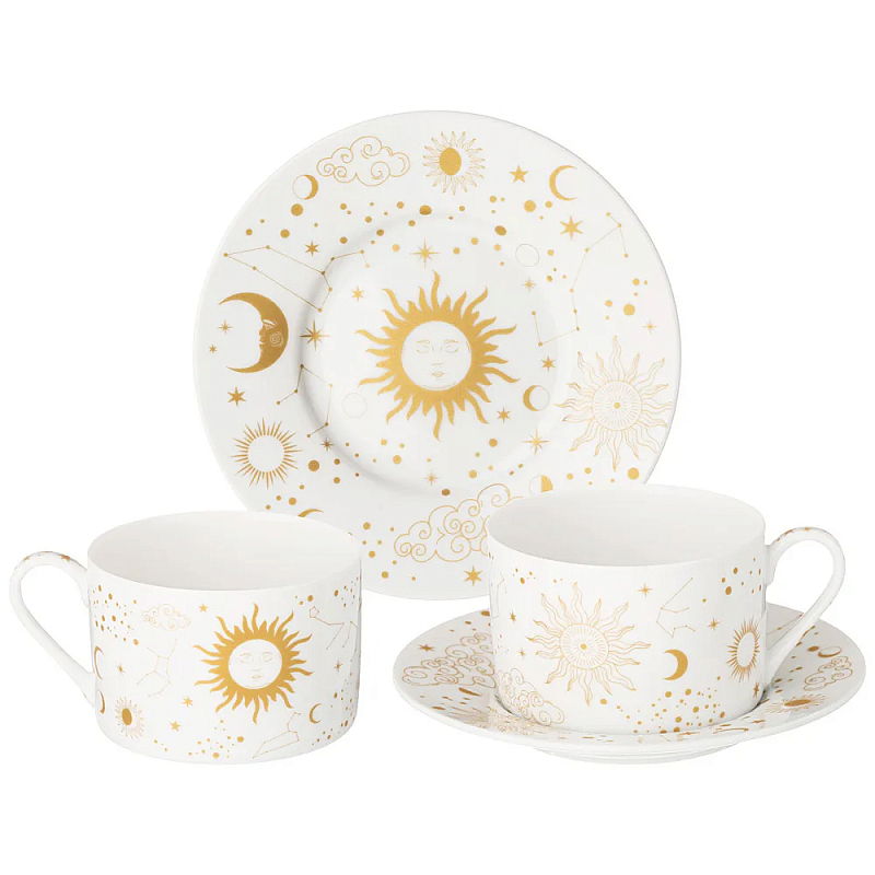Чайный набор из фарфора с рисунком звезд и созвездий 200 мл Porcelain Astronomy Collection Белый Золотой Чайный набор из фарфора с рисунком звезд и созвездий 200 мл Porcelain Astronomy Collection Белый Золотой в Барнауле | Loft Concept