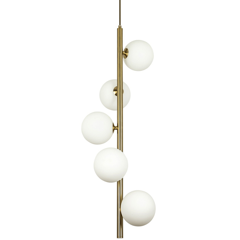 Подвесной светильник с 5-ю сферическими плафонами из матового стекла Pearls Suspension Brass Tube Hanging Lamp Латунь Белое матовое стекло Подвесной светильник с 5-ю сферическими плафонами из матового стекла Pearls Suspension Brass Tube Hanging Lamp Латунь Белое матовое стекло в Барнауле | Loft Concept