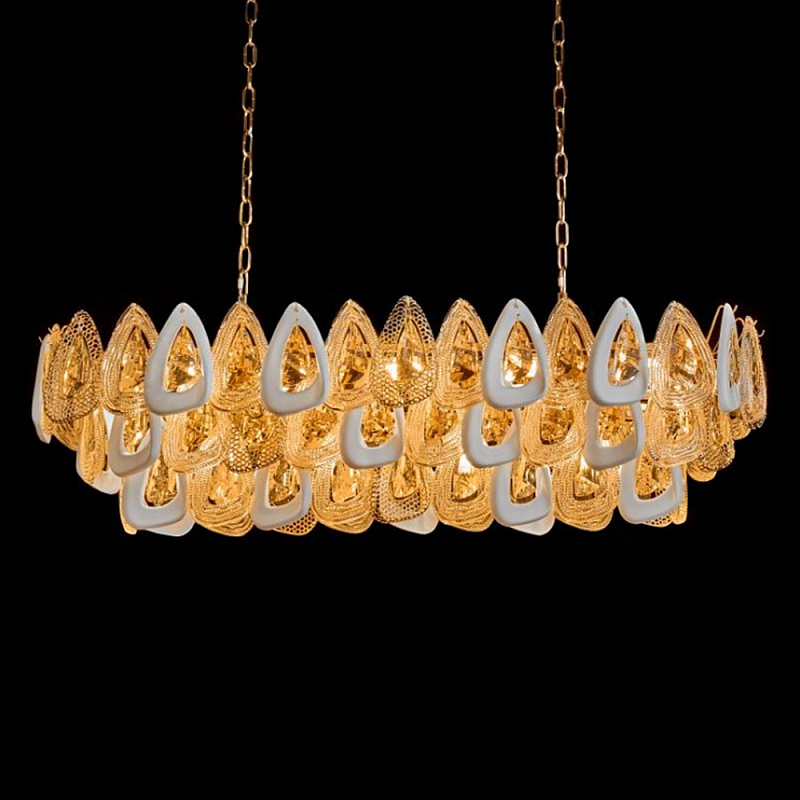 Люстра овальная с многослойными белыми и прозрачными подвесками Character Chandelier Золотой Прозрачный Белый Люстра овальная с многослойными белыми и прозрачными подвесками Character Chandelier Золотой Прозрачный Белый в Барнауле | Loft Concept
