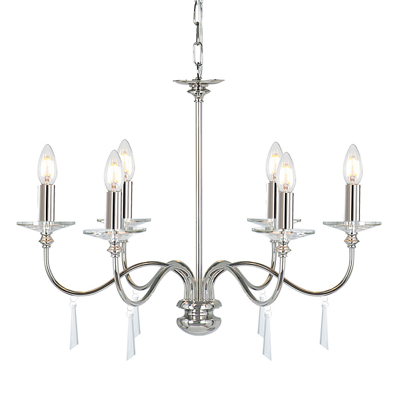 Люстра цвета никель с прозрачными стеклянными подвесками в форме капель Elstead Lighting Никель Прозрачное Стекло в Барнауле | Loft Concept 