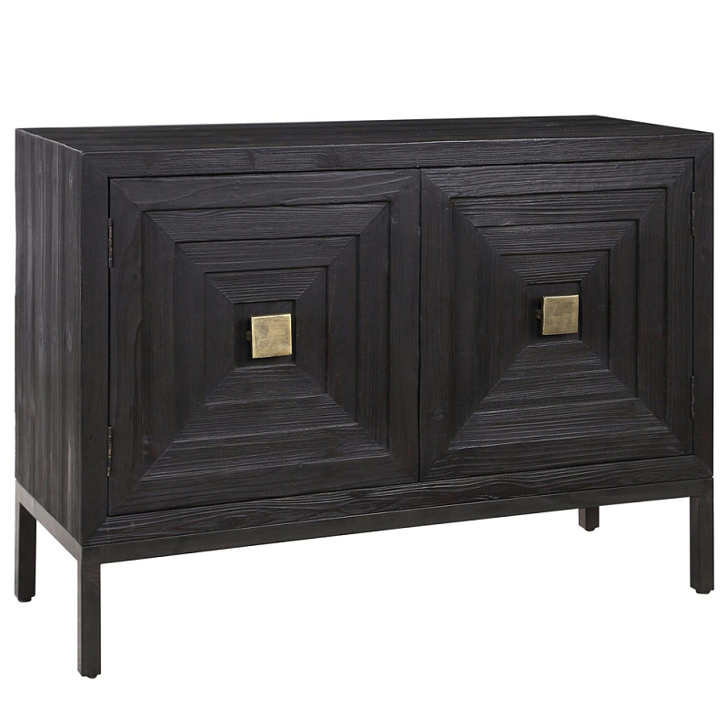 Тумба черная из дерева двухдверная Geometric Double Door Nightstand Черный Тумба черная из дерева двухдверная Geometric Double Door Nightstand Черный в Барнауле | Loft Concept
