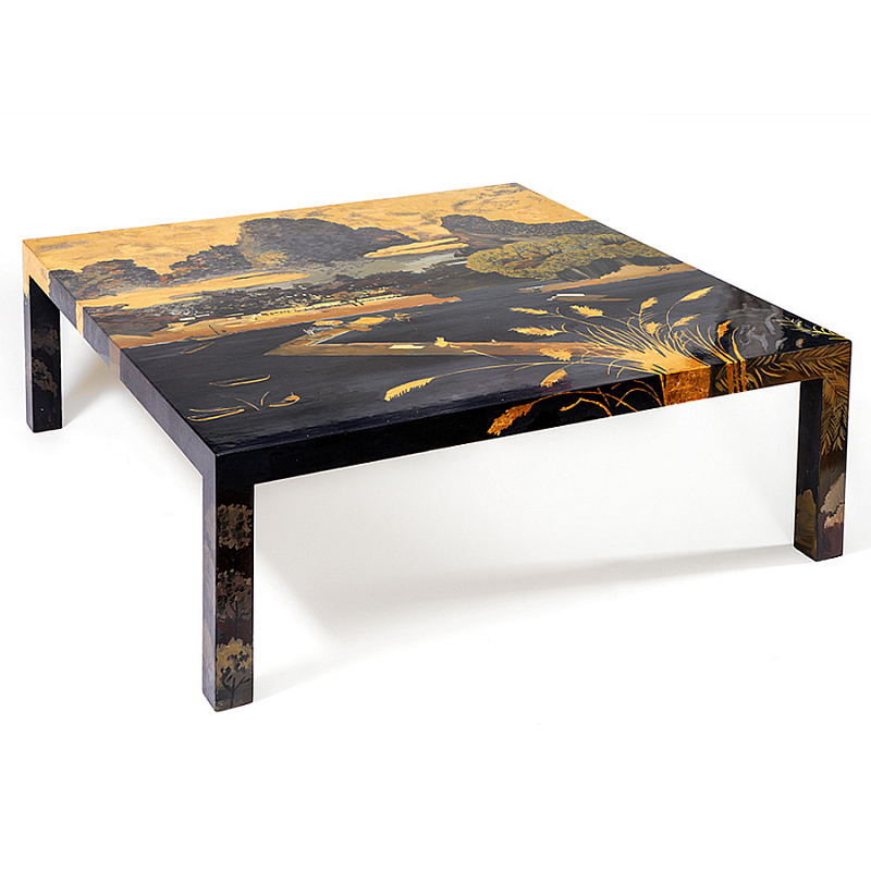 Кофейный стол с японским пейзажем Bohemia coffee table  Черный матовый Золотой в Барнауле | Loft Concept 