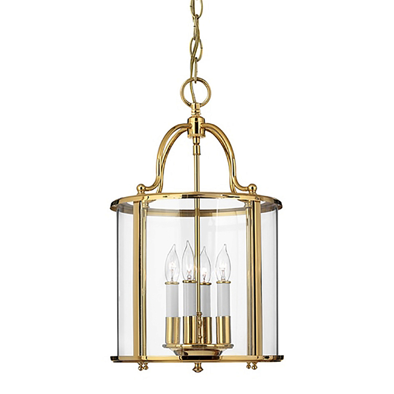 Подвесной светильник с прозрачным стеклянным цилиндрическим плафоном в классическом стиле на цепи Hinkley Латунь Прозрачное Стекло Олово Никель в Барнауле | Loft Concept 