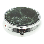 Таблетница карманная круглая с 3-мя отделениями с зеркалом и накладкой из натурального камня Серафинит Silver Stone Pillboxes варинант исполнения - 3 | Loft Concept в Барнауле