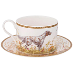Чайная пара из фарфора с изображением собаки и уток 300 мл Hunting Porcelain Collection варинант исполнения - 1 | Loft Concept в Барнауле